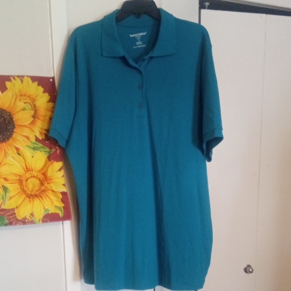 Woman Within Teal Short Sleeve Polo Shirt